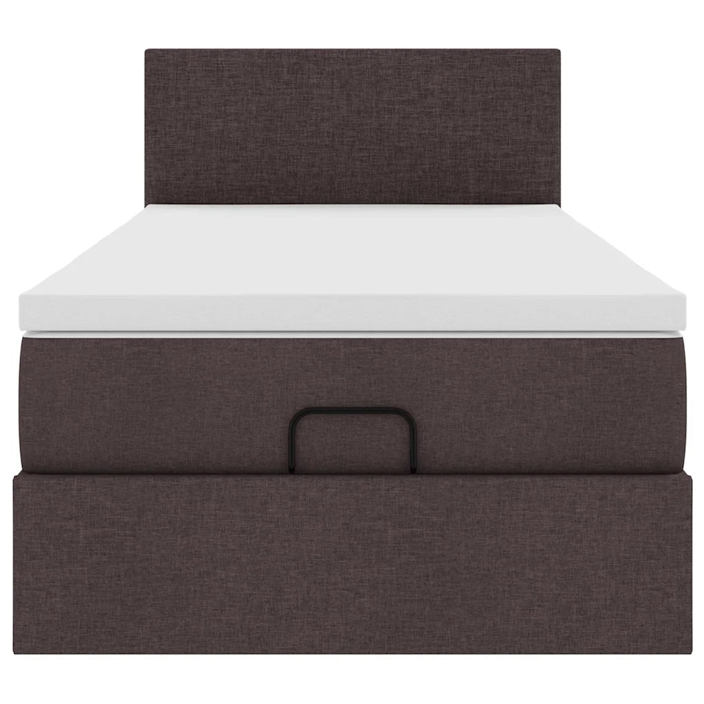 Pouf Letto con Materasso e LED Marrone Scuro 90x200 cm Tessuto 3312197