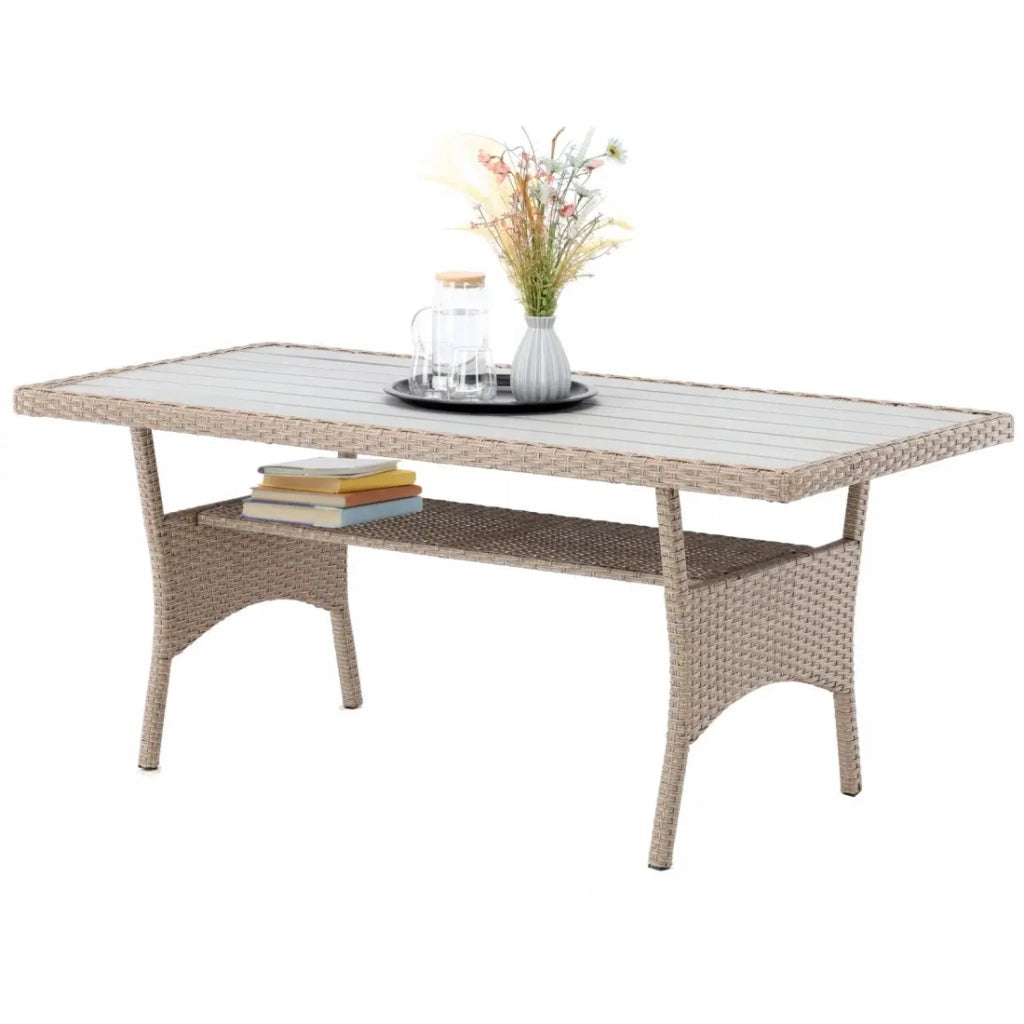 Salotto da giardino ad angolo LIVANA con tavolo e 2 pouf beige e marrone chiaro