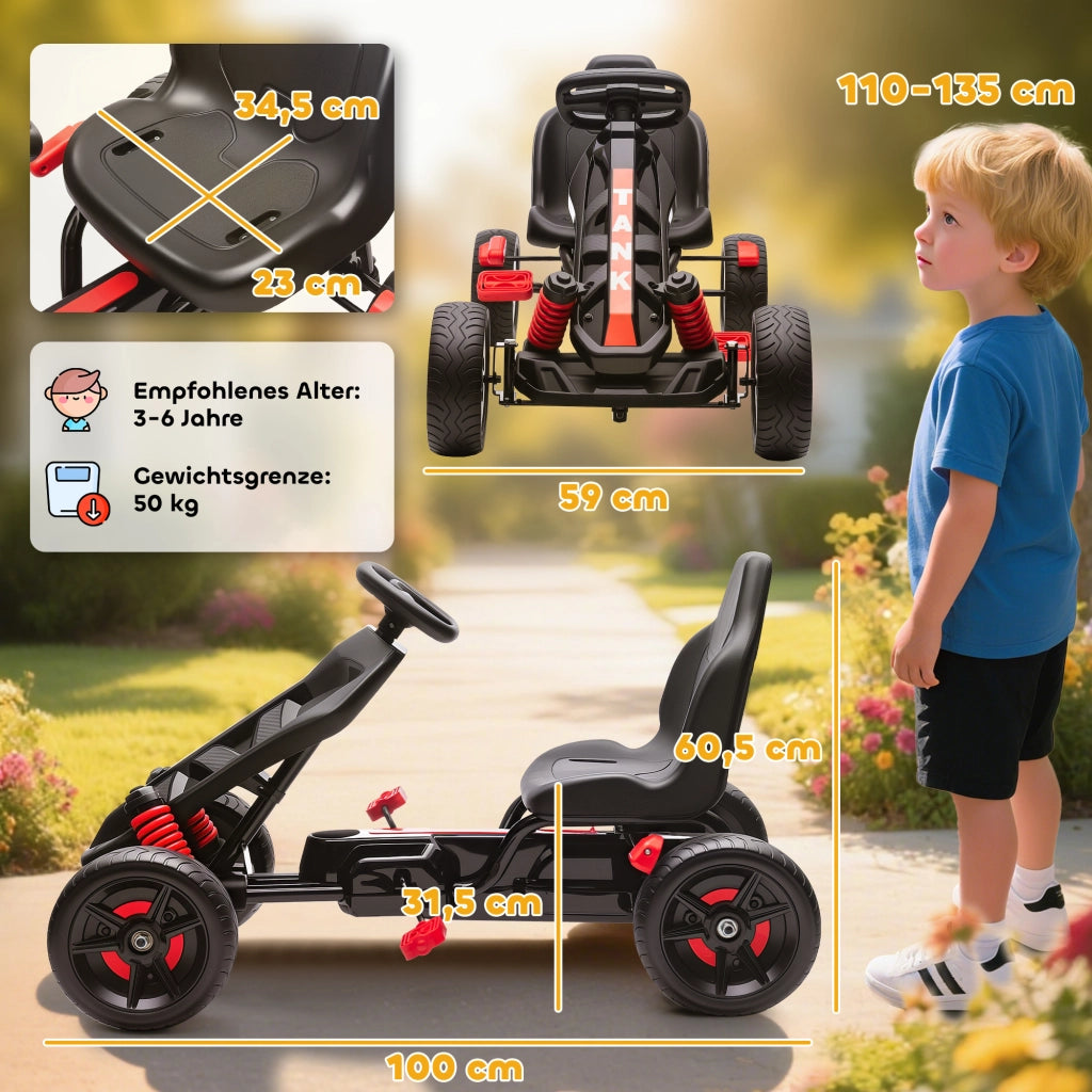 Go-Kart per Bambini con Pedali ¨C zephmum ¨C Rosso, Telaio in Metallo