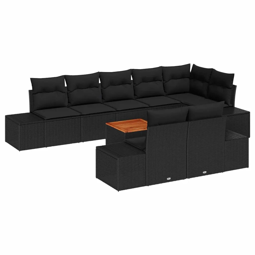 Set Divano da Giardino con cuscino 9 pcs Nero polyrattan 3347975