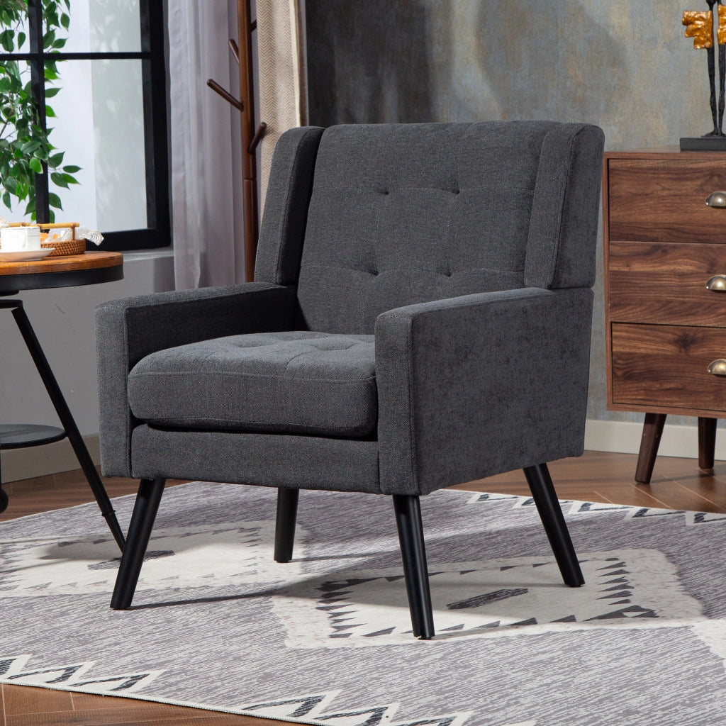 Fauteuil set 2 pezzi con cuscini in schiuma ad alta densità e gambe in legno massiccio grigio scuro