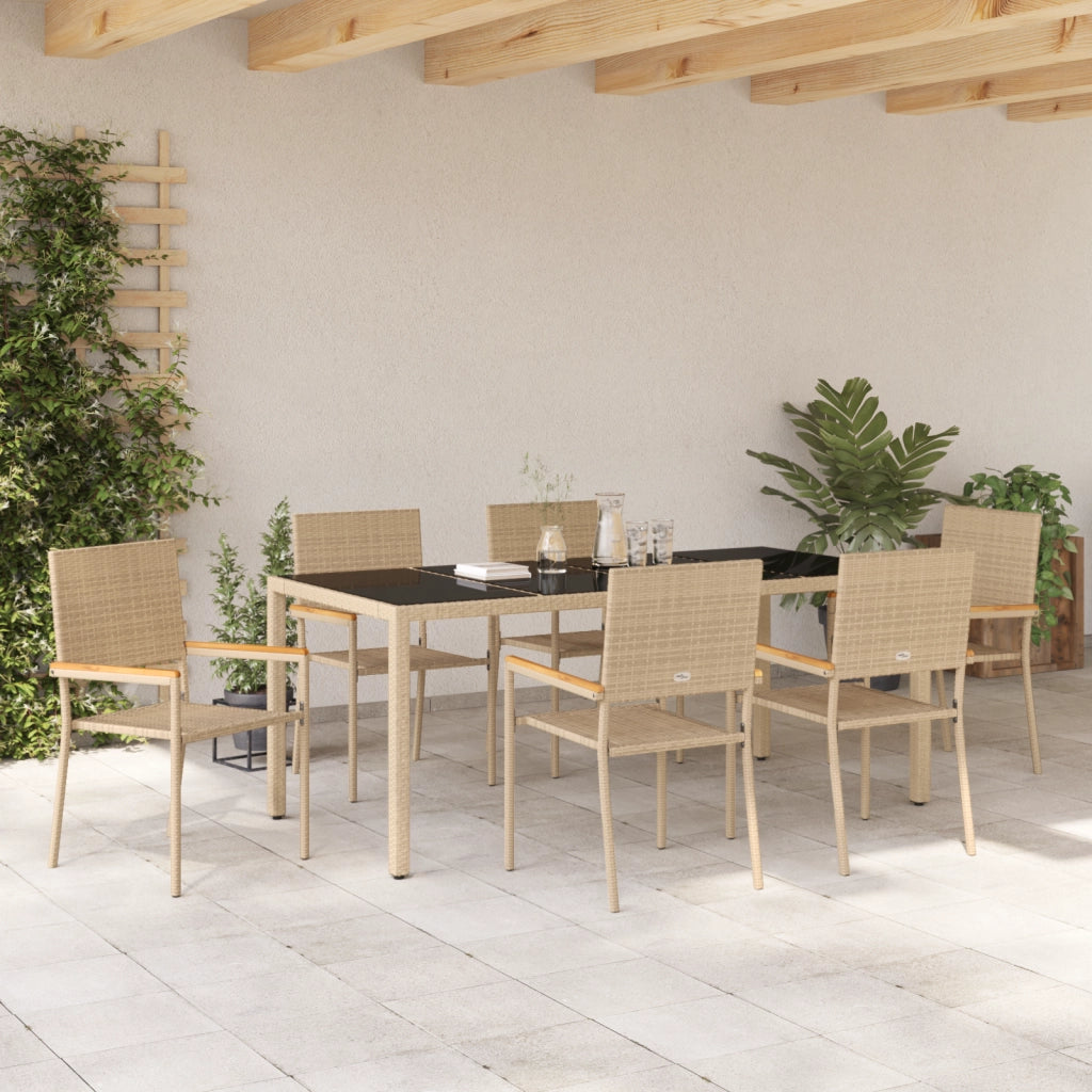 Set da Pranzo da Giardino  da 7 Pezzi Beige Polyrattan