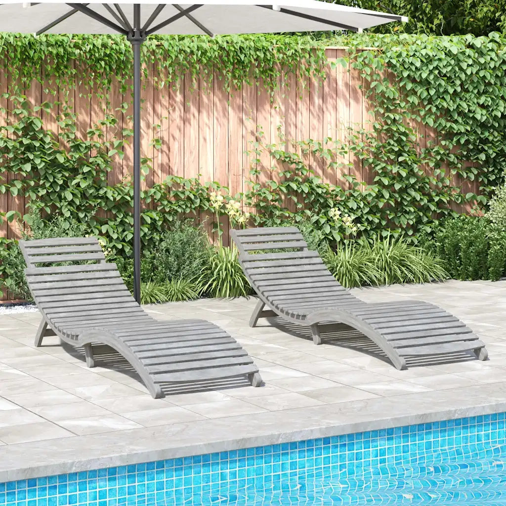 Lettino Prendisole | Sdraio 2 pz Grigi 184x55x64 cm Legno Massello di Acacia