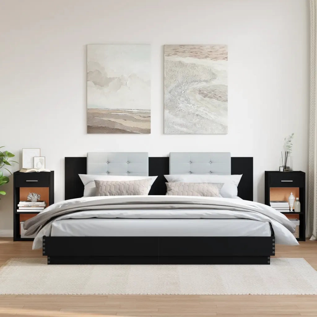 Comodini 2pz-Set di 2 Tavolino da notte Neri 35x34x65 cm in Legno Multistrato