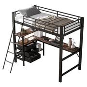 Letto a Soppalco 90x200 cm; Scrivania da 2 m; 3 Cassetti e Scala Inclinata - Nero
