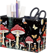Organizzatore desktop rettangolare con design a fungo in PVC e pelle, adatto a pennarelli e decorativo per la camera da letto, con supporto per bicchieri in PU, per la gestione di pennarelli e borsette per trucco in ufficio e a casa.