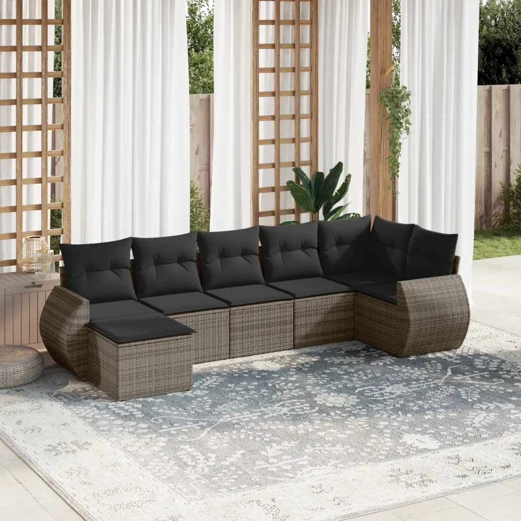 Set Divani da Giardino 7 pz con Cuscini Grigio in Polyrattan 3221679