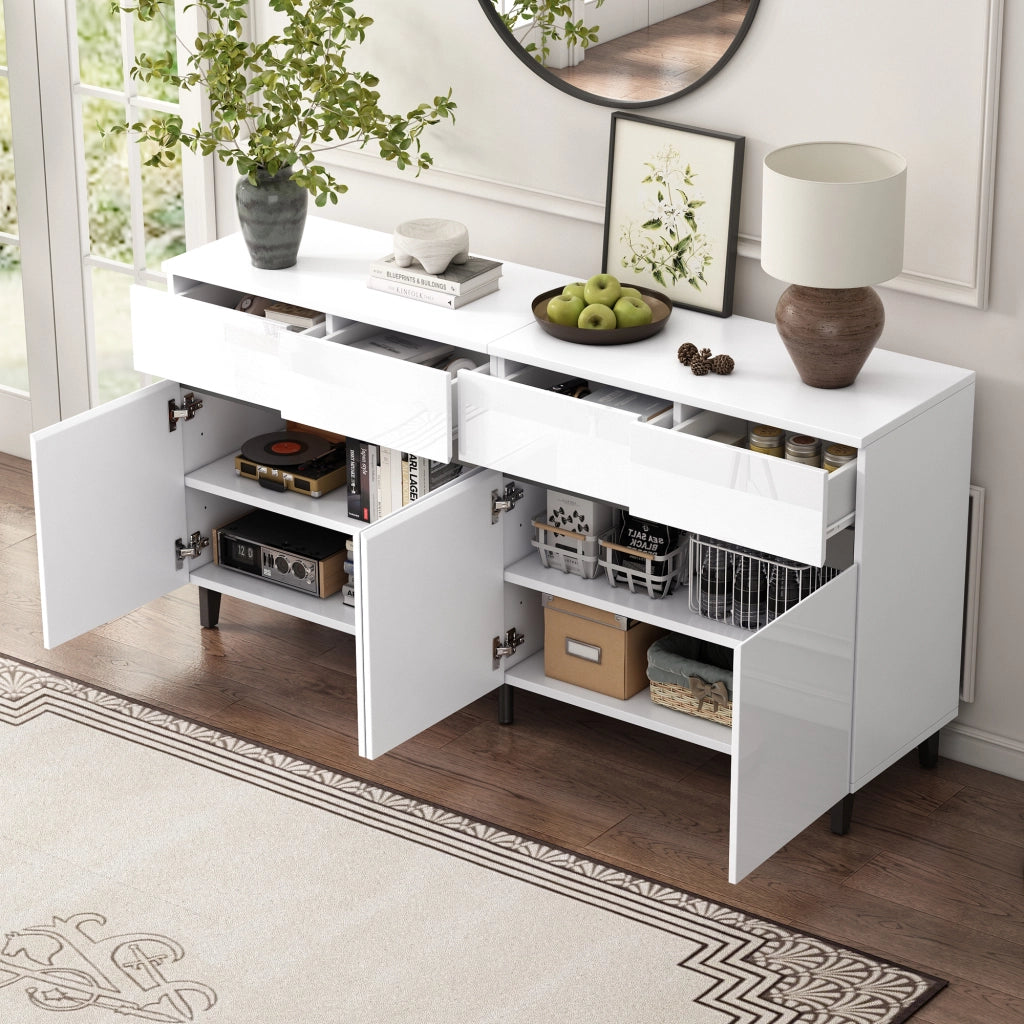 Credenza lucida - Zephmum - 4 cassetti, 2 ante, ripiani regolabili