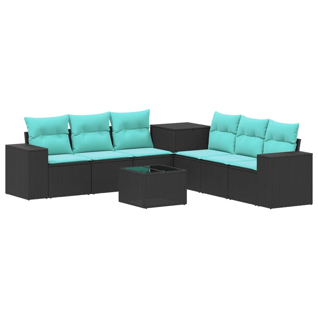 Set di divani 8 pz Nero e Blu Rattan sintetico e Acciaio 3448478