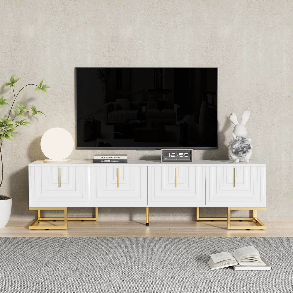 Mobile TV con Ante Strutturate ¨C Xylo ¨C Lowboard con Maniglie e Piedini Dorati