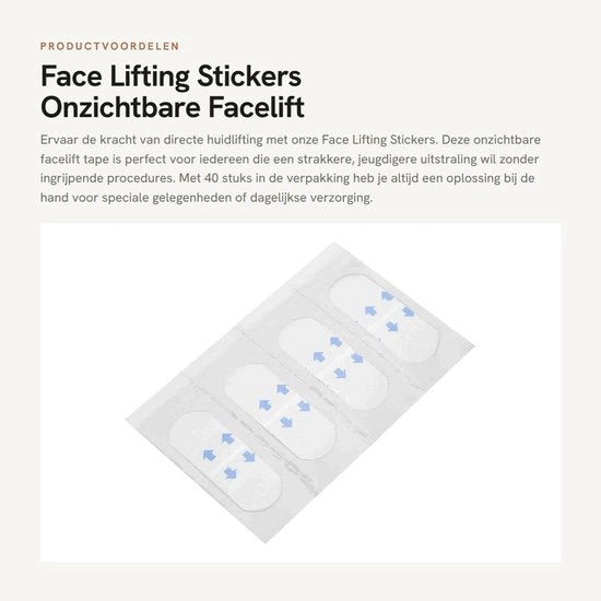 Tape per Facelift 40 pezzi - Adesivo per Facelift Invisibile - Patch per Facelift a V - Acqua e Umidità Resistenete - Adesivo Respirante - Riduce le Rughette - Striscia per il Viso 

Modello: 
40 pezzi 
Vermidica rughette e rughe