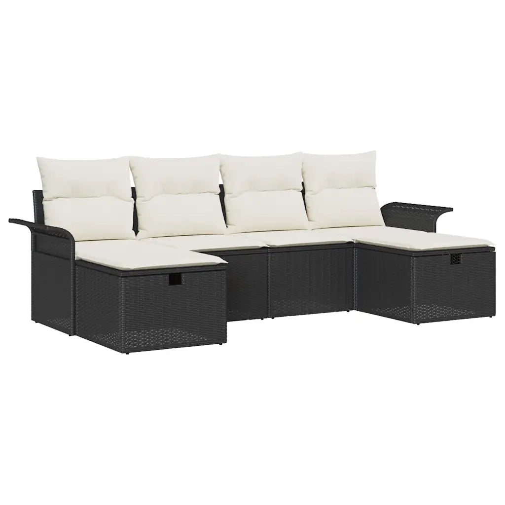 Set Divano da Giardino 6 pcs Nero e Crema polyrattan 3358916