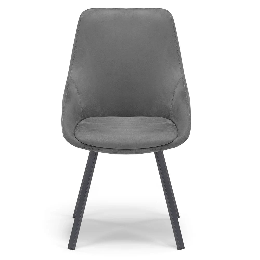 Set 4 sedie imbottita per sala da pranzo ASIA, design moderno, gambe in metallo finitura antracite, rivestimento in tessuto idrorepellente effetto scamosciato colore Grigio Fumo