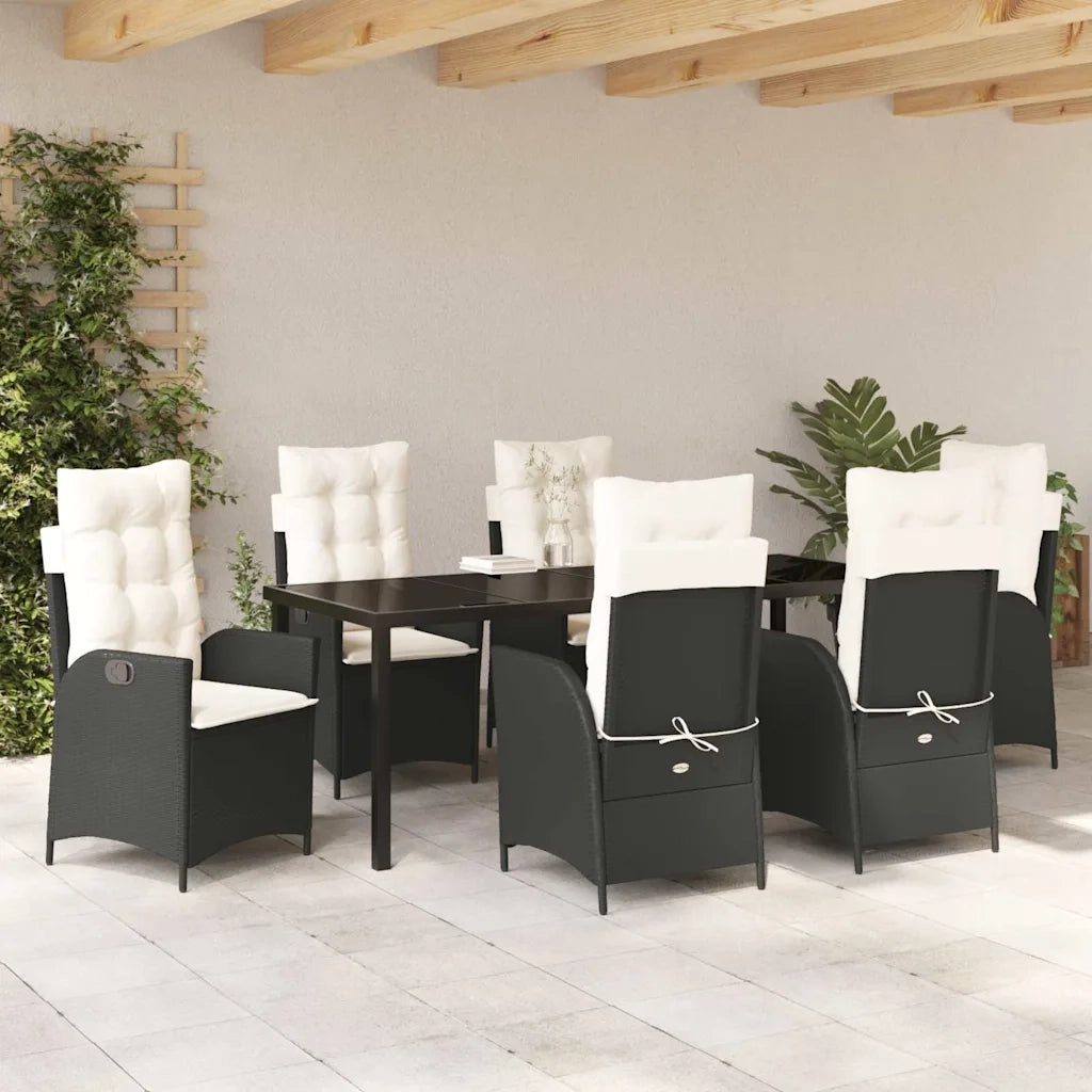 Set da Pranzo per Giardino con cuscino 7 pcs Nero polyrattan 3380482