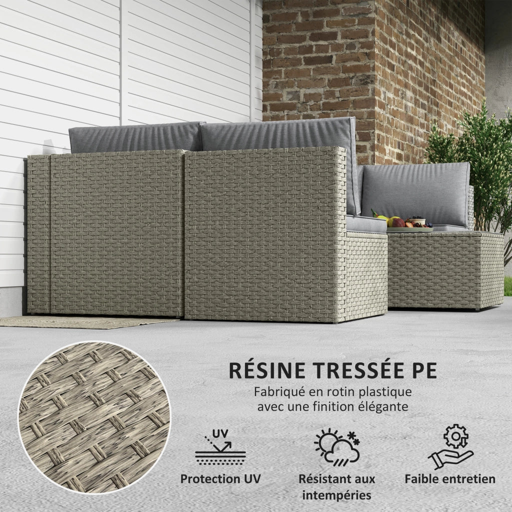 Set da giardino modulabile 6 persone ¨C zephmum ¨C polyrattan marrone con vetro