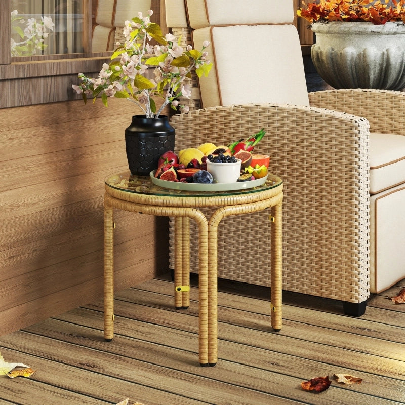Tavolino da Caff¨¨ Rotondo in Polyrattan e Vetro ¨C MINIMAL ¨C ?50 cm, Giallo