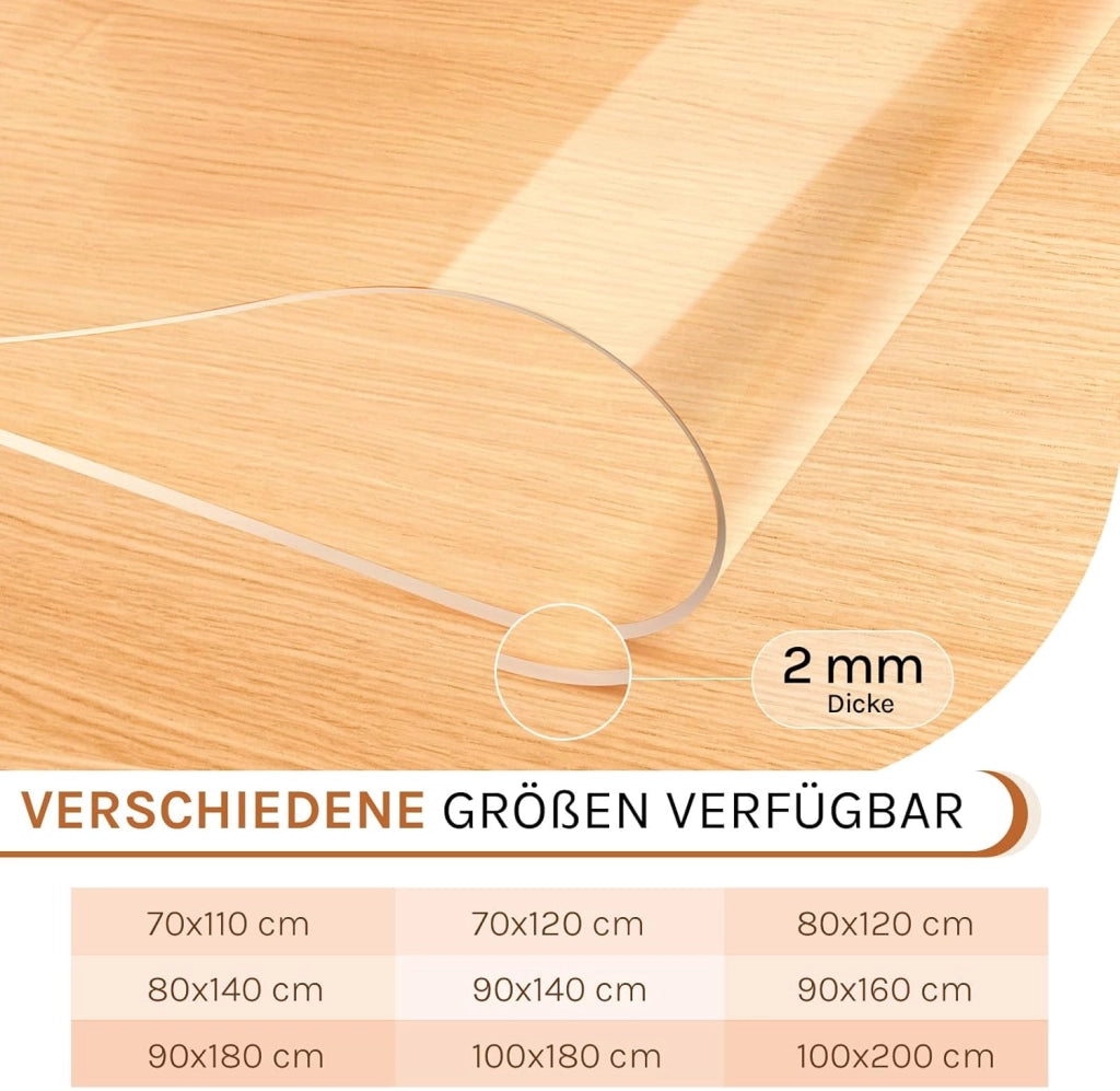 Tovaglia Plastificata Trasparente da 2 mm, Copritavolo in PVC con Bordi Smussati a V, Tovaglia idrorepellente per Cucina, Rettangolare 80x120 cm