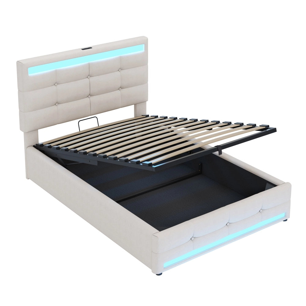 Letto bambini - Xylo - 90x200 cm LED lino beige