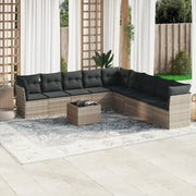 Set Divano Giardino 10 pz con Cuscini Grigio Chiaro Polyrattan