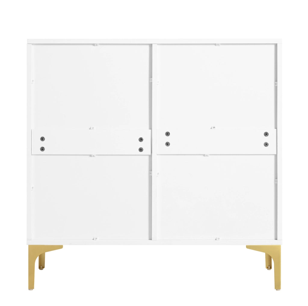 Credenza con 2 ante e 2 cassetti 80x35x79;5 cm in MDF bianco con frontali ondulati