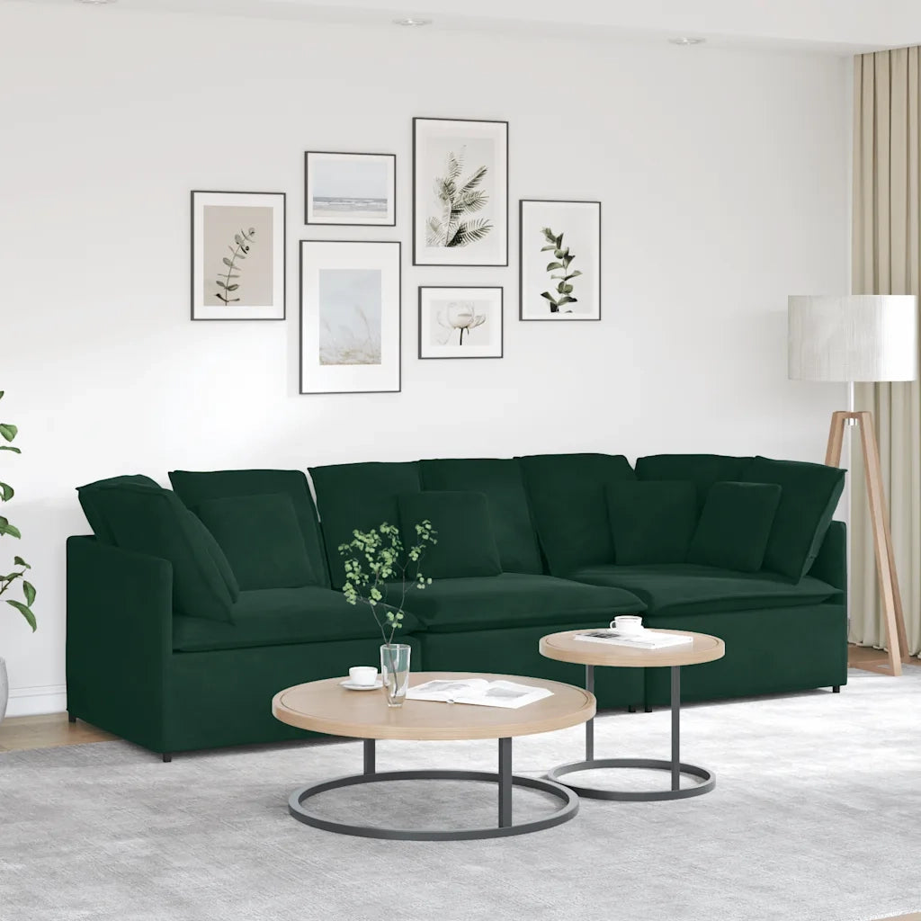 vidaXL Divano Modulare con Cuscini in Velluto Verde Scuro
