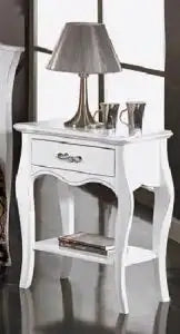 Comodino in legno massiccio di pioppo sagomato laccato bianco