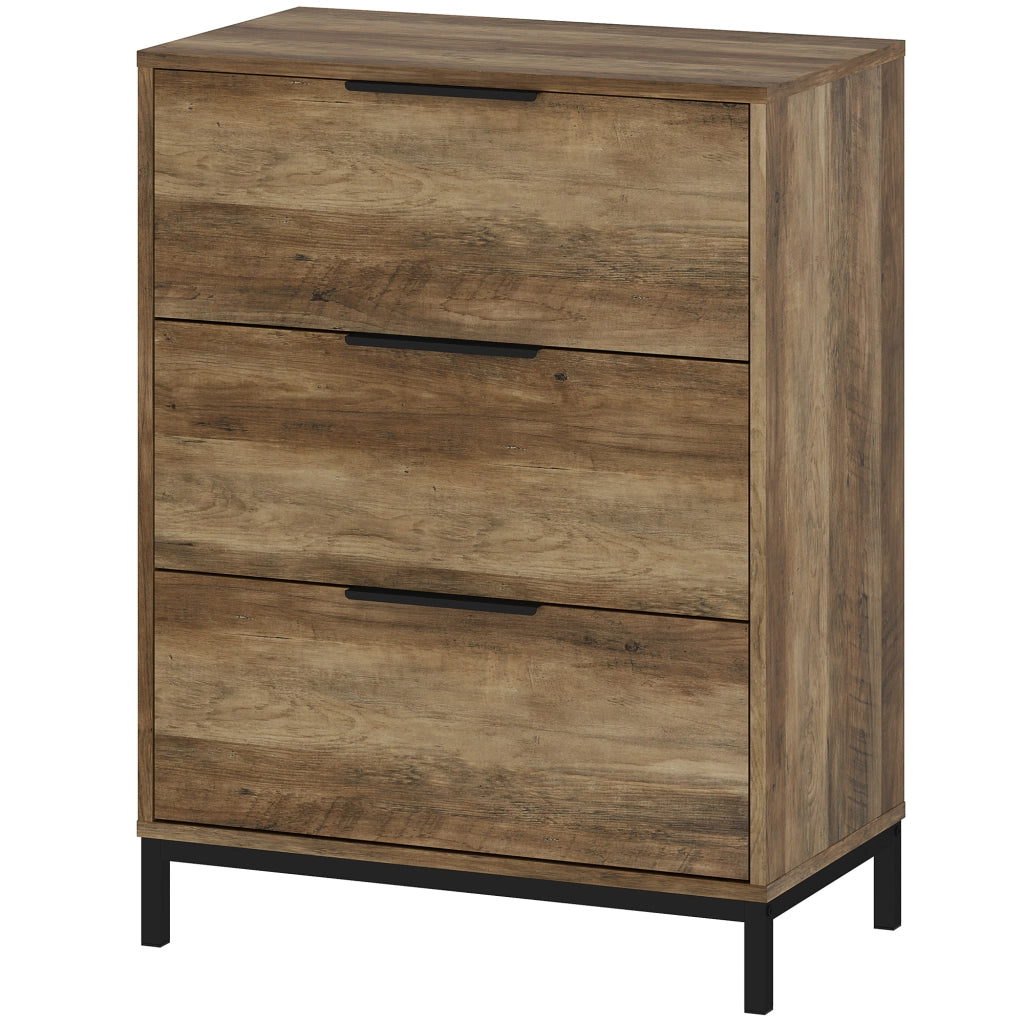 Cassettiera 3 Cassetti con Maniglie Nere ¨C Zephmum ¨C Marrone scuro Truciolato Metallo 62x35x82 cm