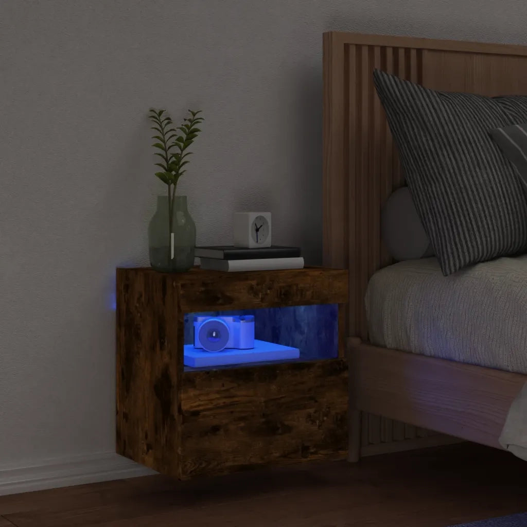 Mobile TV a Parete con Luci LED Rovere Fumo 40x30x40 cm 837177