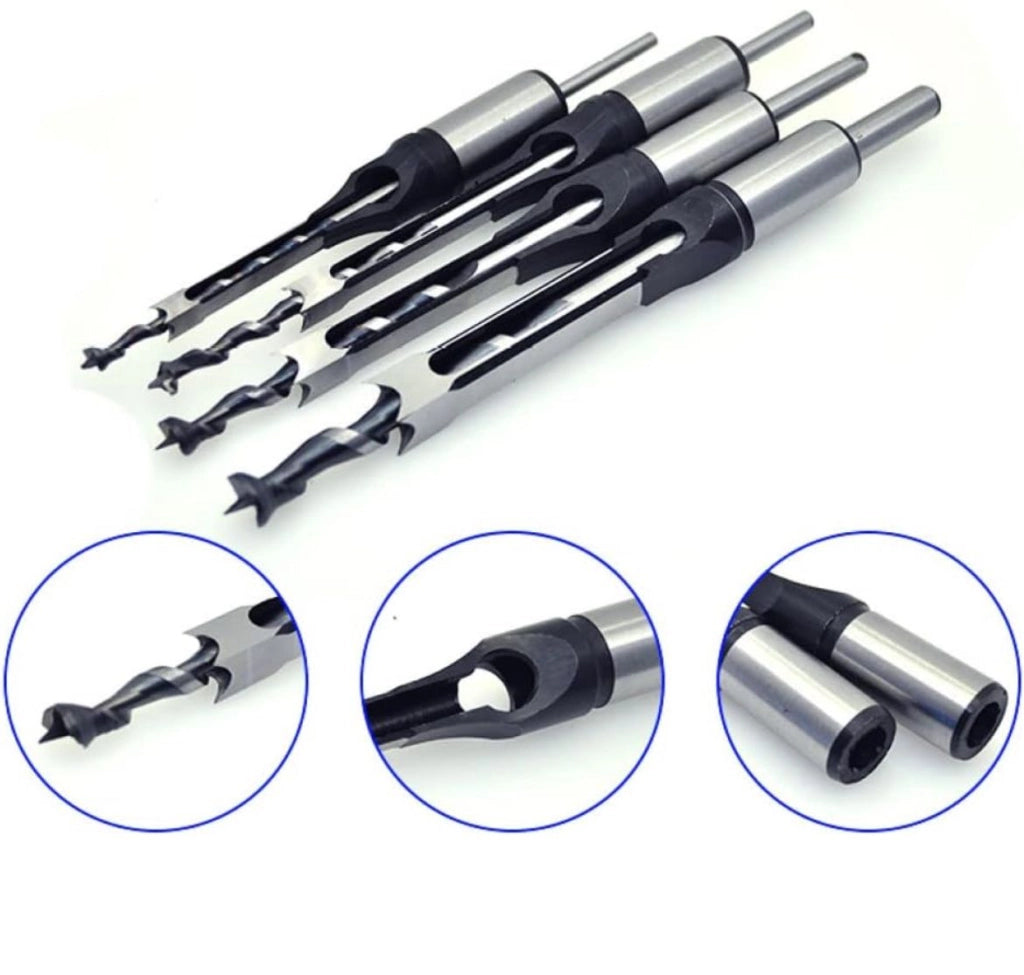Set 4 Punte da trapano per fori quadrati per Mortasatrice Scalpelli per Legno