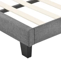 Letto Matrimoniale con Testiera Imbottita e rete a Doghe, Lino, 140x200 cm, con Materasso, Grigio