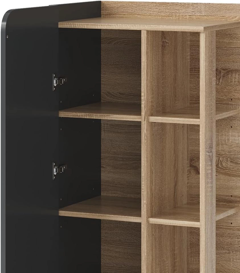 Mobiletto midi Karen, Sonoma/antracite, 50 x 128 cm con porta e vani aperti, per la conservazione di articoli da bagno e asciugamani