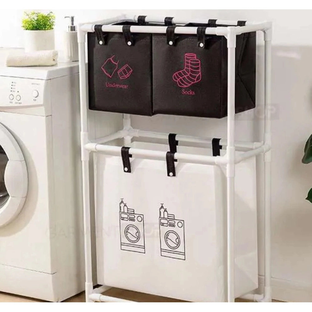 Trade Shop - Cesto Portabiancheria Sporca Multifunzione A 2 Strati Con Ruote Carrello Portatile Lavaggi -