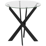 Tavolo da pranzo - rotondo per 4 - piano in vetro temperato - gambe in acciaio - Ø70x75 cm - nero+trasparente