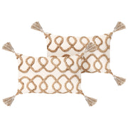 Set di 2 cuscini in cotone beige 30 x 50 cm motivo geometrico con nappe