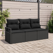 Set di Divani da Giardino  3 Pezzi con Cuscini Nero Polyrattan