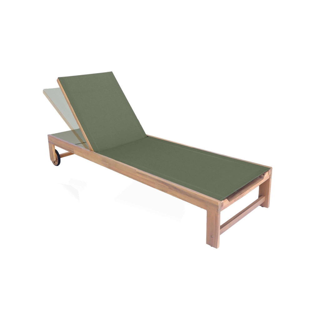 Set 2 lettini prendisole in legno multiposizione con ruote, verde kaki