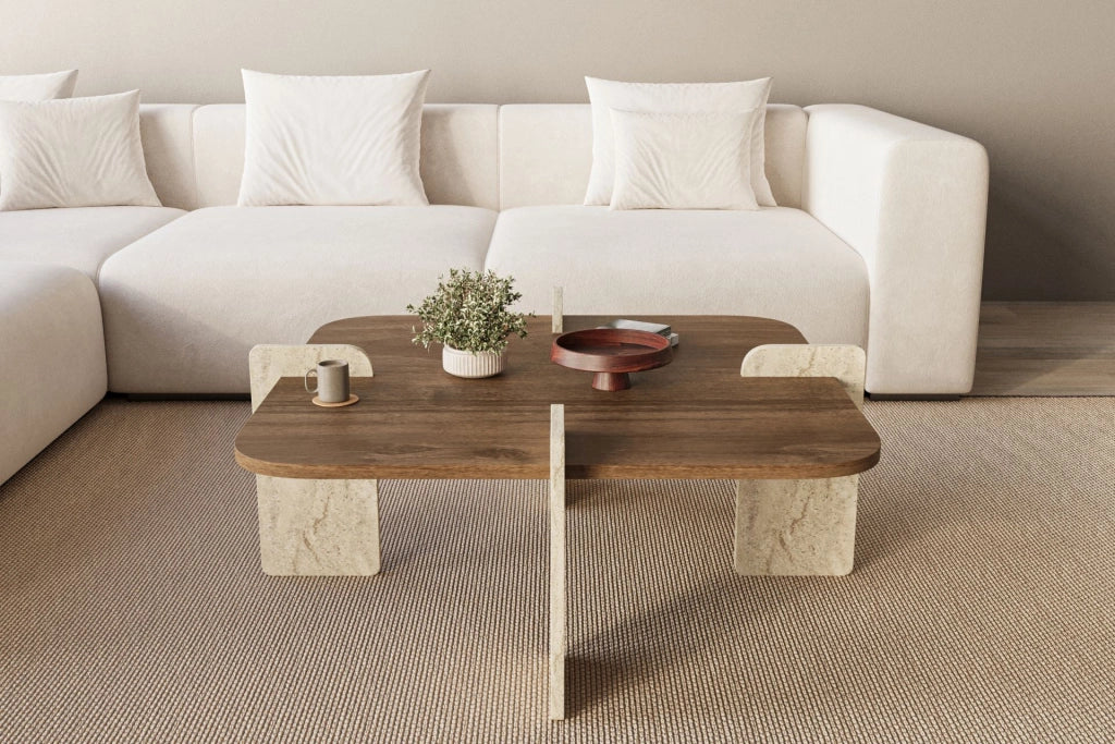 Tavolino in legno "Poalla" - 90 x 90 x 35 cm - Marrone
