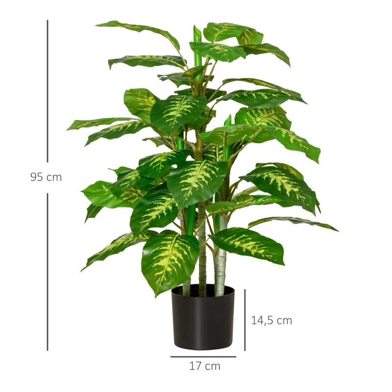Pianta artificiale, pianta in plastica, vaso in cemento, per interni ed esterni, 95 cm, verde