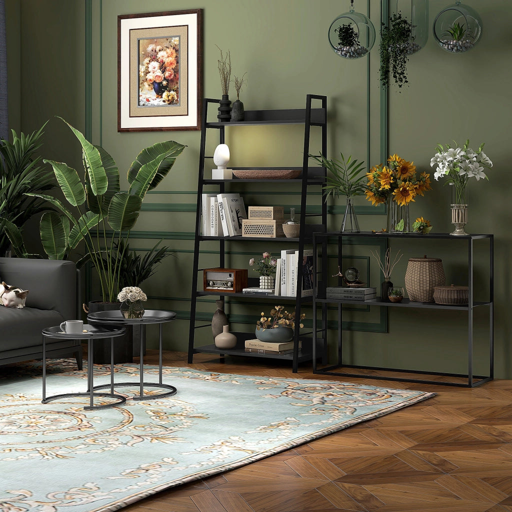 Tavolino consolle da ingresso in acciaio con 2 ripiani e protezione antiribaltamento 90x30x75 cm