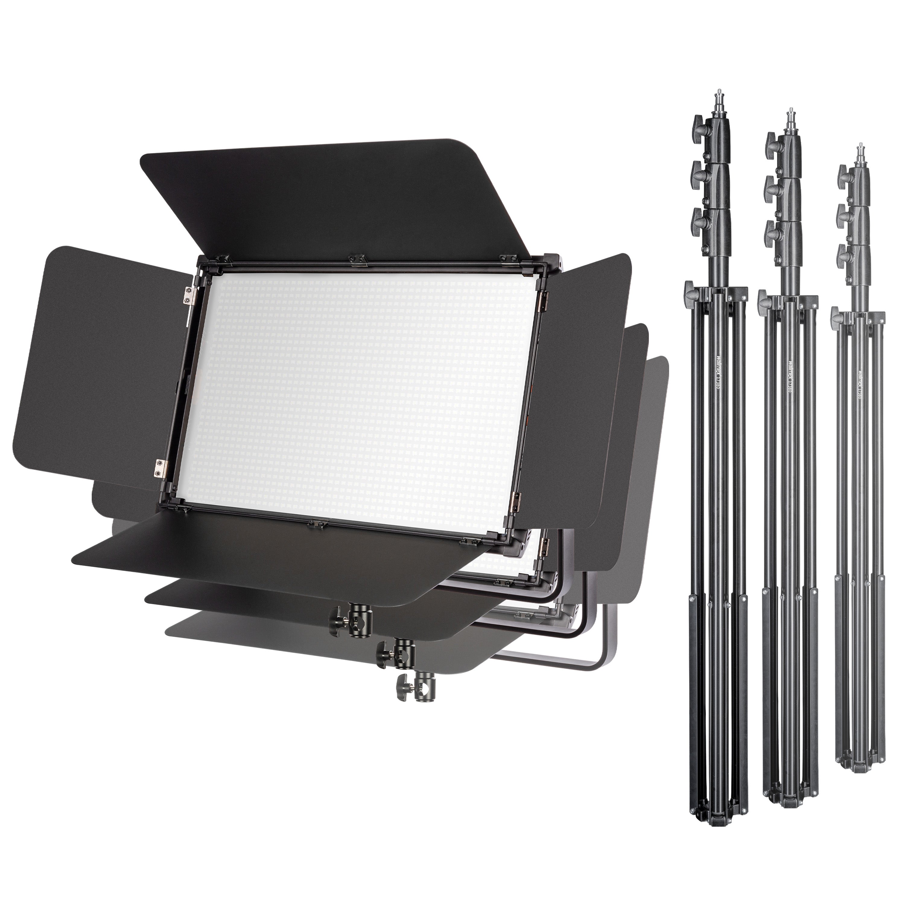 3x LED Niova 150-F Pro luce d'area incl. treppiede per lampada, luce d'area da 150 W con bicolore, luminosità della luce da studio dimmerabile, luce video con radiocomando