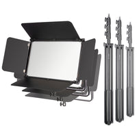 3x LED Niova 150-F Pro luce d'area incl. treppiede per lampada, luce d'area da 150 W con bicolore, luminosità della luce da studio dimmerabile, luce video con radiocomando