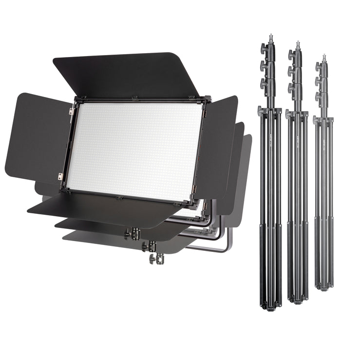 3x LED Niova 150-F Pro luce d'area incl. treppiede per lampada, luce d'area da 150 W con bicolore, luminosità della luce da studio dimmerabile, luce video con radiocomando