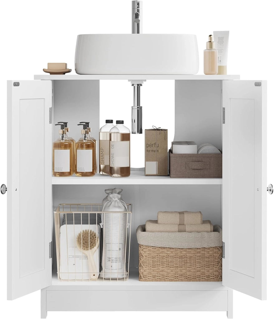 Mobile da Bagno Sottolavello, Mobiletto da Bagno Bianco, Mobile Sotto Lavabo, con Ripiano Regolabile, 50x60x30 cm
