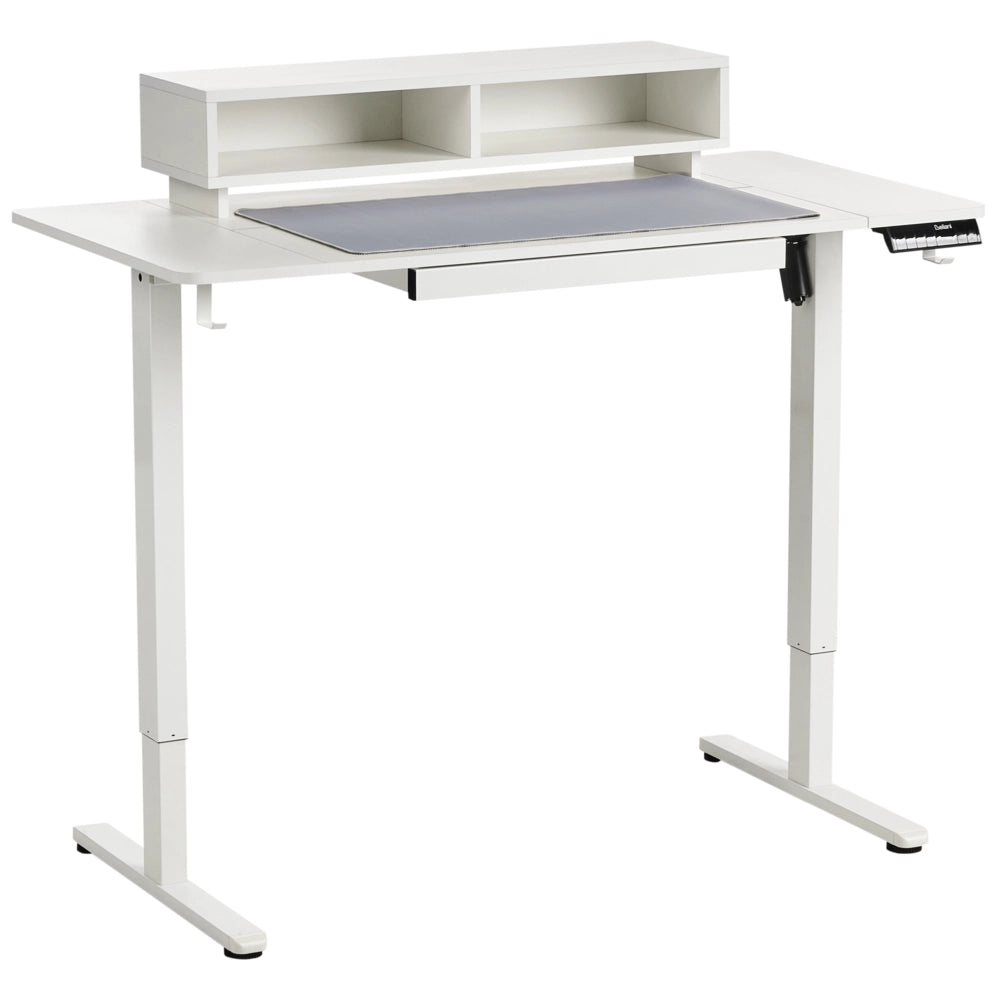 Scrivania regolabile elettricamente Piano bianco Struttura e gambe in acciaio 120 x 60 cm Stand and Sit Tappetino per mouse Design moderno