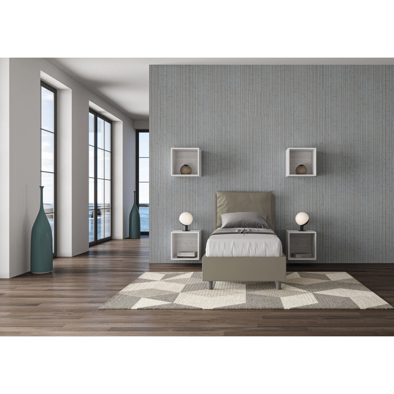 Letto imbottito Singolo 80x210 cm Antea - Similpelle,Cappuccino,Con rete
