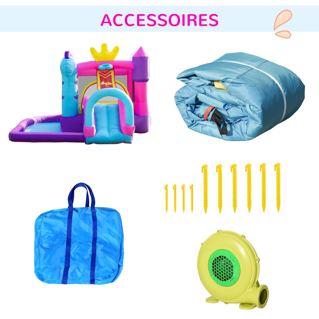 Castello gonfiabile con scivolo, trampolino, piscina e canestro ¨C zephmum ¨C Multicolore 300x270x200 cm