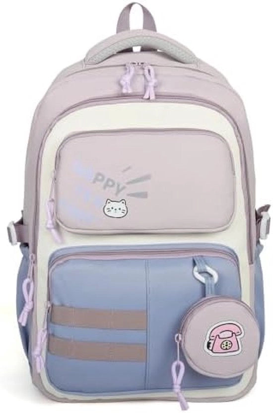 Borsa da Scuola per Ragazze Adolescenti - Lila, 25 Litri, Con Portafoglio Minimo e Tasca per Laptop - Ideale per Scuola, Viaggi e Utilizzo Giornaliero