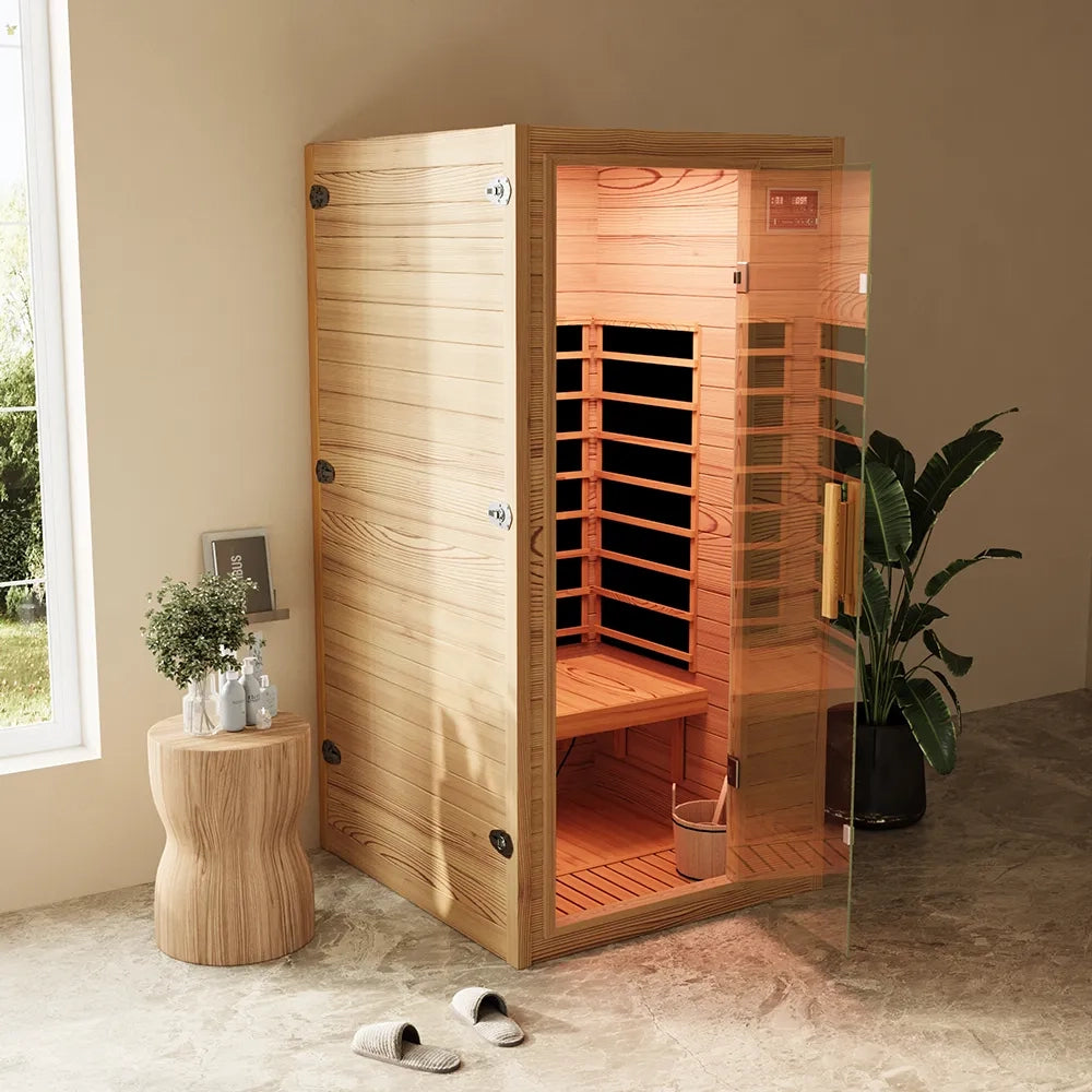Sauna ad infrarossi 90x100 cm H188 in legno Helmock con radio integrata | Helsinki Eco