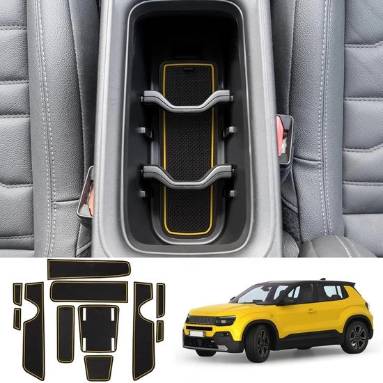 Pieghe antiscivolo compatibili con Jeep Avenger 2023-2024, tappetini in gomma per console centrale, tappetini in gomma per portiere, tappetini in gomma per contenitore, accessori Jeep Avenger tappetini in gomma antiscivolo (giallo)