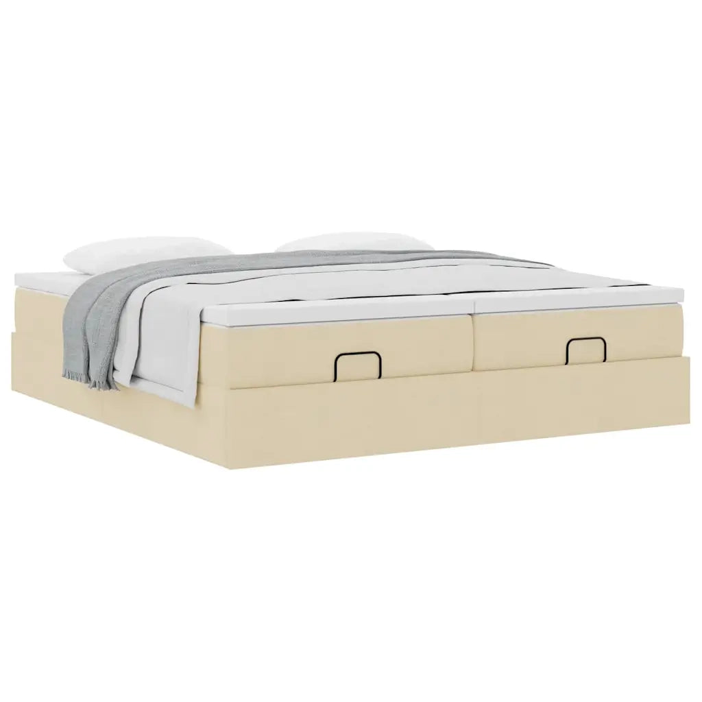 Struttura Letto Pouf con Materassi Crema 160x200 cm in Tessuto 3311239